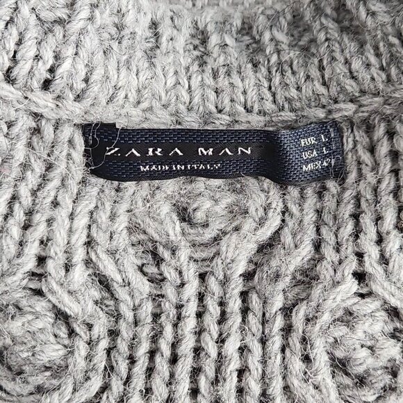 Zara Man Cable Knit Sweater Men's Large Crewneck Striped Wool Alpaca Blend - Picture 4 of 16
